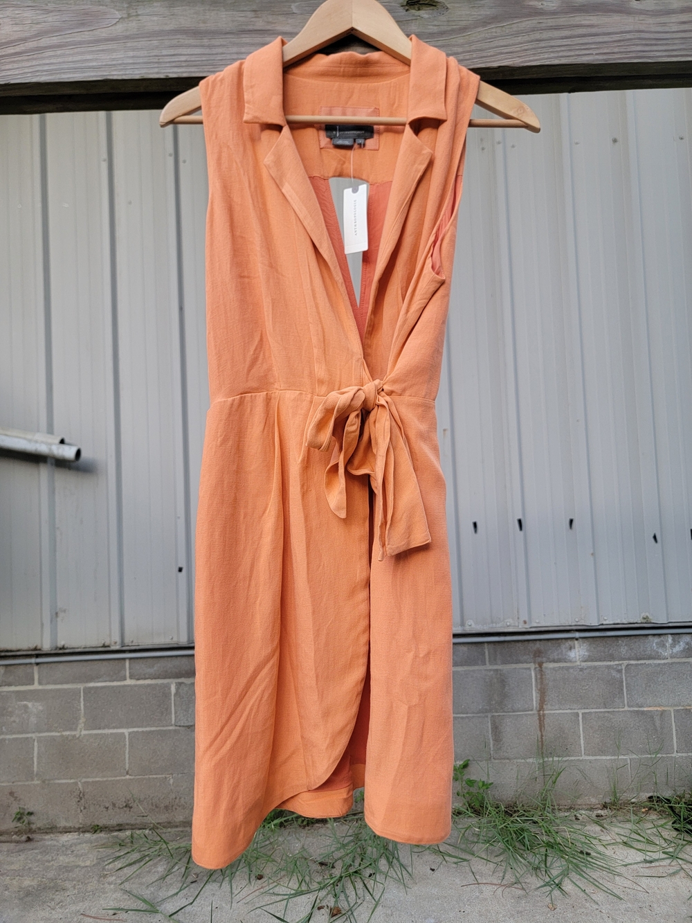 Anthropologie Orange Linen Blend Collared Dress